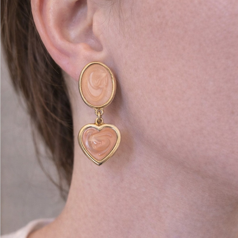 Vintage pierced ears swirl heart drop earrings